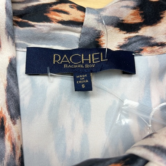 Rachel Roy Animal Print Satin Chiffon Blouse Tie Neck Office Size S - Picture 8 of 12